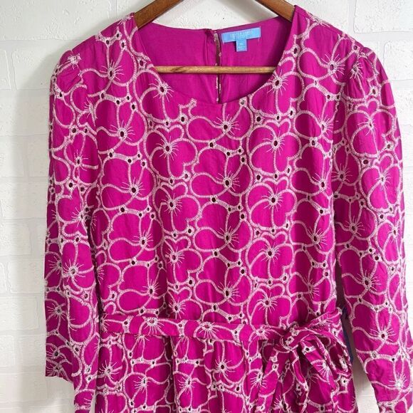 Draper James Womens Embroidered Dress size XL Hot Pink Floral Cotton NWT - Picture 2 of 12